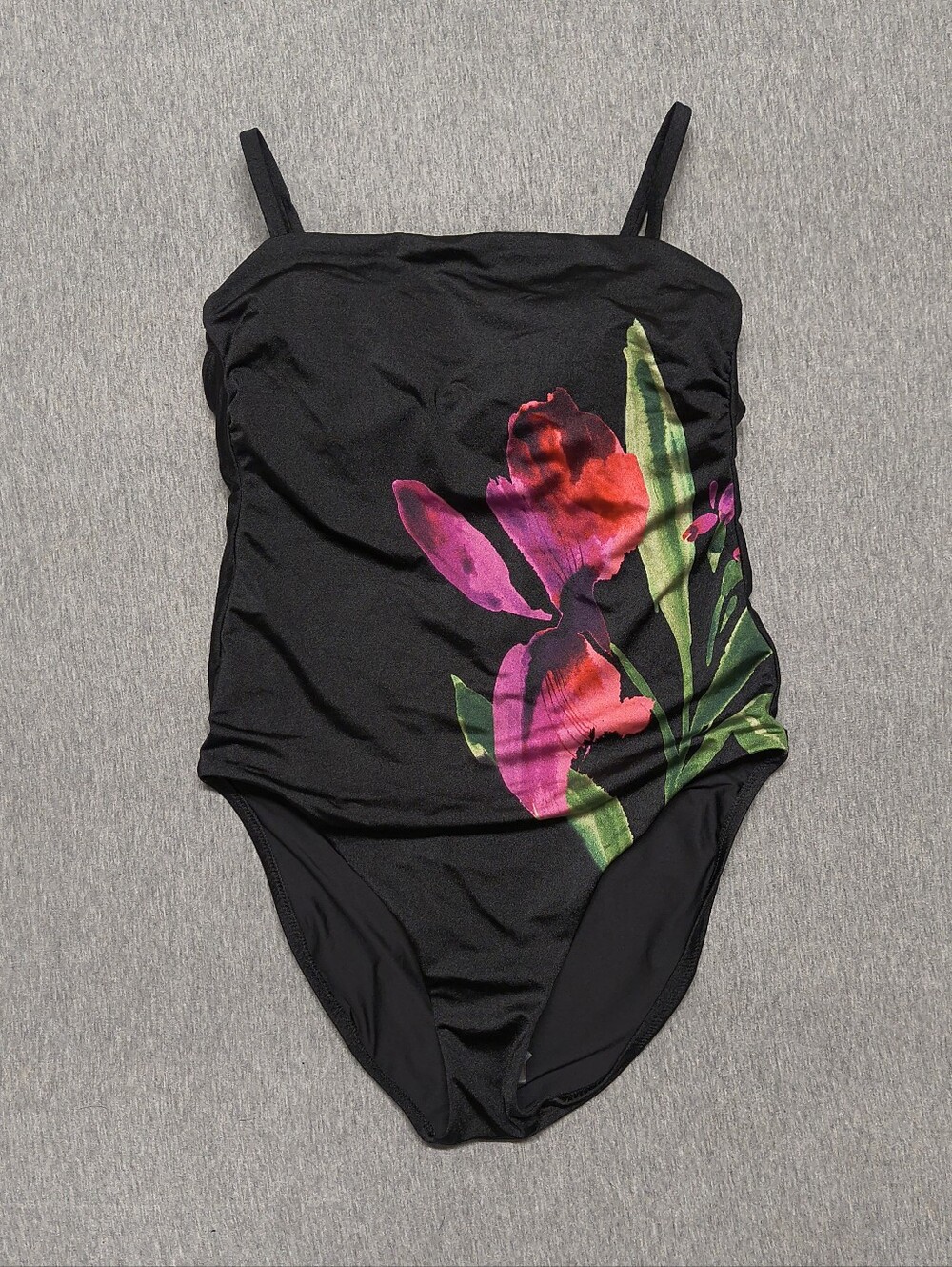 Shade & Shore Women’s Floral Print High‑Shine One‑Piece Swimsuit – Black (XL)